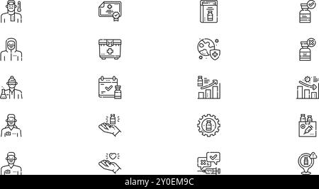 Icone di vaccinazione raccolta icone vettoriali di alta qualità con tratto modificabile. Ideale per progetti professionali e creativi. Illustrazione Vettoriale