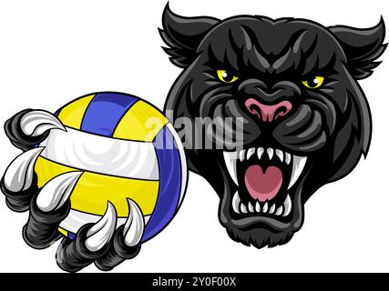 Mascotte da pallavolo Jaguar Cat Black Panther Leopard Illustrazione Vettoriale