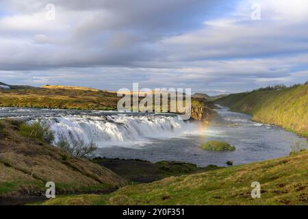 Faxafoss (Vatnsleysufoss), fiume Tungufljót vicino a Reykholt, Islanda meridionale all'inizio di giugno. Foto Stock