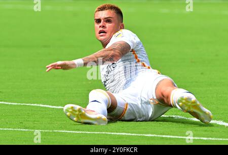 St. Louis, Stati Uniti. 1 settembre 2024. Los Angeles Galaxy Forward Gabriel PEC (11). STL City ha ospitato LA Galaxy in una partita della Major League Soccer allo STL CITYPARK Stadium di St. Louis, Missouri, domenica 1 settembre 2024. Foto di Tim Vizer/Sipa USA credito: SIPA USA/Alamy Live News Foto Stock