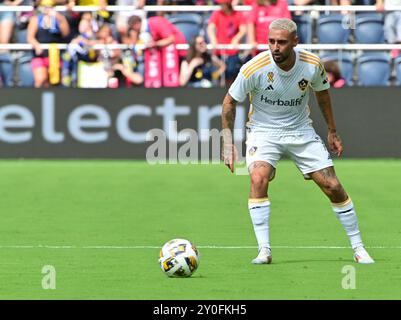 St. Louis, Stati Uniti. 1 settembre 2024. Los Angeles Galaxy attaccante Diego Fagúndez (7). STL City ha ospitato LA Galaxy in una partita della Major League Soccer allo STL CITYPARK Stadium di St. Louis, Missouri, domenica 1 settembre 2024. Foto di Tim Vizer/Sipa USA credito: SIPA USA/Alamy Live News Foto Stock