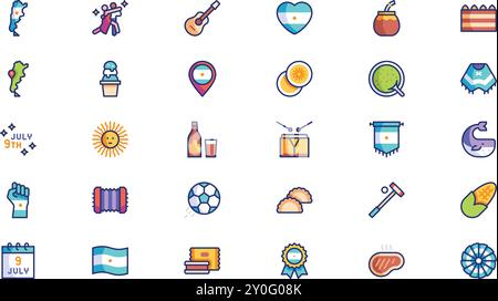 Pacchetto icone Independence of argentina Collezione di icone vettoriali di alta qualità con tratto modificabile. Ideale per progetti professionali e creativi. Illustrazione Vettoriale