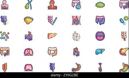 Icone del sistema digestivo raccolta di icone vettoriali di alta qualità con tratto modificabile. Ideale per progetti professionali e creativi. Illustrazione Vettoriale
