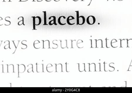 Primo piano di Psicologia Textbook Word 'placebo' Foto Stock