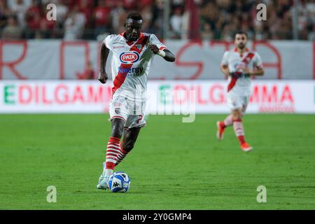 Mantova, Italia. 1 settembre 2024. Davis Mensah di Mantova 1911 durante la partita di campionato italiano di calcio di serie B tra il Mantova calcio 1911 e la US Salernitana 1919 allo Stadio Danilo Martelli il 1 settembre 2024, Mantova, Italia. Crediti: Roberto Tommasini/Alamy Live News Foto Stock