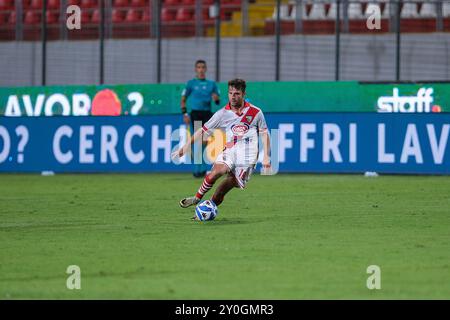 Mantova, Italia. 1 settembre 2024. Francesco Ruocco di Mantova 1911 durante la partita di campionato italiano di calcio di serie B tra il Mantova calcio 1911 e la US Salernitana 1919 allo stadio Danilo Martelli il 1 settembre 2024, Mantova, Italia. Crediti: Roberto Tommasini/Alamy Live News Foto Stock