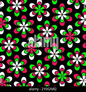 Flower Power Funky floreale rosso verde retro Hippie Foto Stock