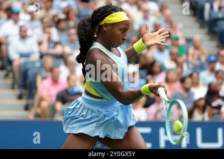 New York, Etats Unis. 1 settembre 2024. Cori Coco Gauff of USA durante il 7° giorno del torneo di tennis del grande Slam degli US Open 2024 il 2 settembre 2024 all'USTA Billie Jean King National Tennis Center di New York, Stati Uniti - foto Jean Catuffe/DPPI Credit: DPPI Media/Alamy Live News Foto Stock