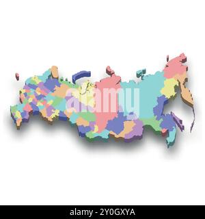 Mappa colorata isometrica 3d della Russia con confini delle regioni Illustrazione Vettoriale