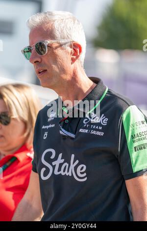 Alessandro Alunni bravi, Team Chief, ha puntato il Team F1 Kick Sauber durante il Gran Premio d'Italia 2024 di Formula 1 Pirelli il 29 agosto 2024, Monza, Italia. Foto Stock