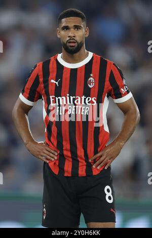 Il centrocampista inglese del Milan Ruben Loftus-Cheek durante la partita di serie A SS Lazio vs AC Milan allo Stadio Olimpico il 31 agosto 2024, a Roma. Foto Stock