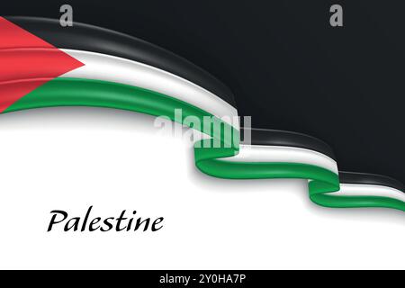 Ondeggiando il nastro con la bandiera della Palestina. Modello per la progettazione del poster del giorno indipendenza Illustrazione Vettoriale