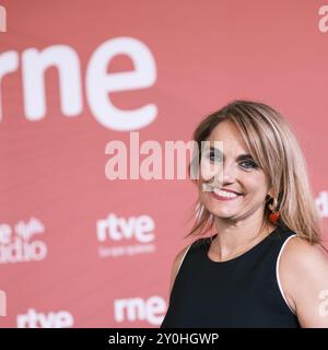 Lourdes Maldonado partecipa alla presentazione della stagione 2024/2025 di RNE alla Terraza de Ginkgo di Madrid, 2 settembre 2024 Spagna Foto Stock