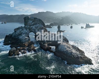 Gli aspri fondali marini si trovano appena al largo della costa panoramica dell'Oregon settentrionale, vicino a Cannon Beach. Questa splendida zona è a circa un'ora di auto da Portland. Foto Stock