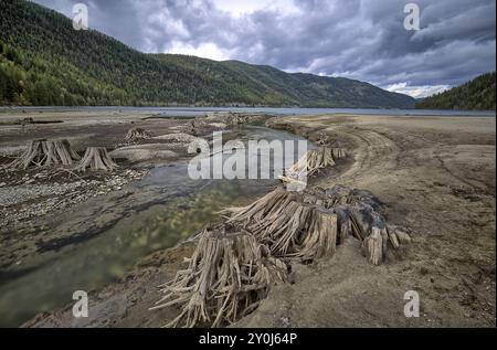 Un'immagine HDR di Harvey Creek che si snoda nel lago Sullivan vicino a Metaline Falls, Washington Foto Stock