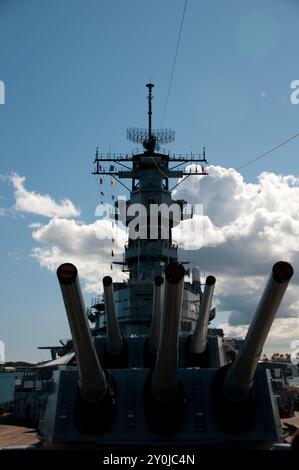 La USS Missouri in mostra a Pearl Harbor, Hawaii Foto Stock