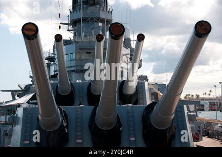 La USS Missouri in mostra a Pearl Harbor, Hawaii Foto Stock