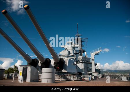 La USS Missouri in mostra a Pearl Harbor, Hawaii Foto Stock