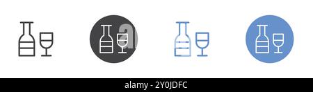 Icona in vetro per bottiglie Set piatto con contorno in bianco e nero e segno vettoriale Illustrazione Vettoriale