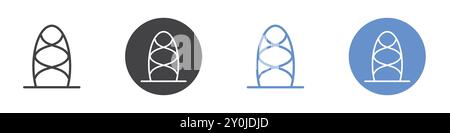 Icona a cupola Flat Set in bianco e nero contorno segno vettoriale Illustrazione Vettoriale