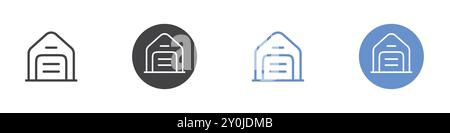 Icona garage Set piatto in bianco e nero contorno contrassegno vettoriale Illustrazione Vettoriale