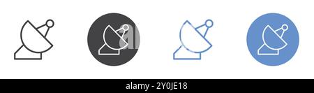 Icona dell'antenna parabolica piatta impostata in bianco e nero contorno contrassegno vettoriale Illustrazione Vettoriale