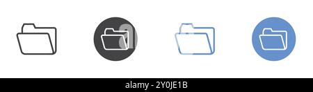 Icona cartella Flat Set in bianco e nero contorno vettoriale Illustrazione Vettoriale