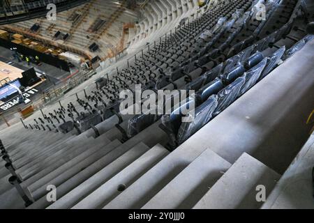 Vista generale della costruzione dell'Intuit Dome dopo una conferenza stampa presso il cantiere Intuit Dome, martedì 16 gennaio 2024, a Inglewood, Foto Stock