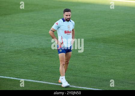 Madrid, Spagna. 2 settembre 2024. Daniel Carvajal, spagnolo, guarda durante la sessione di allenamento spagnola a Ciudad del Futbol de Las Rozas. (Foto di Federico Titone/SOPA Images/Sipa USA) credito: SIPA USA/Alamy Live News Foto Stock