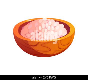 Utensile per ciotola in legno per sushi di cartoni animati, piatto rotondo ripieno di cereali crudi. Cucina giapponese tradizionale vettoriale isolata, ristorante orientale, piatti asiatici in stile rustico naturale Illustrazione Vettoriale