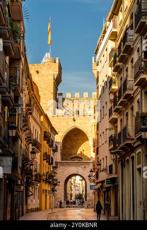 Torres de Quart, Placa de Santa ursula, Valencia, Spagna. Foto Stock