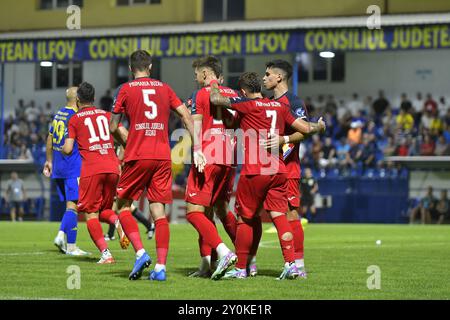 CS UNIREA SLOBOZIA - FC BUZAU , SUPERLIGA ROMANIEI , CINCENI ARENA , 02.09.2024 Foto Stock