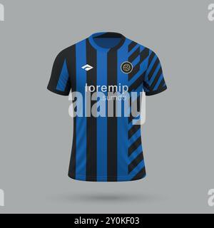 Maglia da calcio realistica in 3d in stile Inter, modello di maglia da calcio 2024 Illustrazione Vettoriale