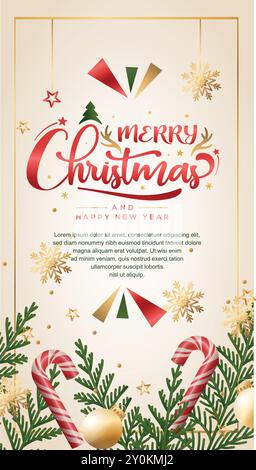 biglietto di auguri di buon natale con albero di natale, biglietto di auguri di natale con vettore dell'albero di natale, biglietto di auguri di buon natale, banner di buon natale Illustrazione Vettoriale