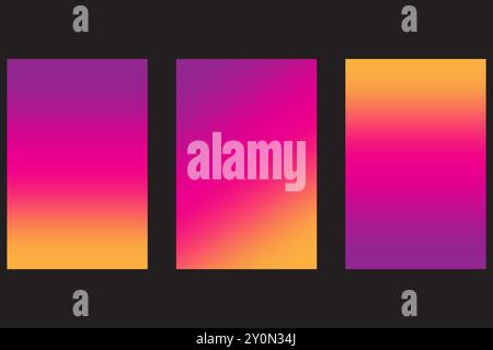 Sfondi sfumati impostati. Vivaci tonalità rosa e arancione. Modelli astratti verticali. Design vettoriali moderni. Illustrazione Vettoriale