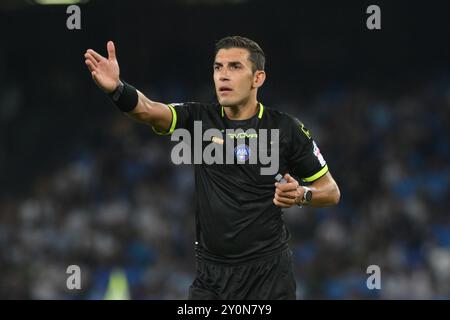 Napoli, Italia. 31 agosto 2024. Paride Tremolada arbitro durante la partita di serie A Enelive tra SSC Napoli e Parma calcio allo stadio Diego Armando Maradona il 31 agosto 2024 a Napoli. (Foto di Agostino Gemito/Pacific Press/Sipa USA) credito: SIPA USA/Alamy Live News Foto Stock