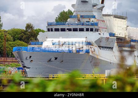 La futura HMS Glasgow (F88) è la prima delle otto fregate Type 26 costruite dalla BAE Systems nei cantieri Scotstoun e Govan di Glasgow. Foto Stock