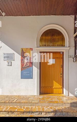 Ohrid, Macedonia del Nord - 23 ottobre 2023: Ingresso all'Icon Gallery Institute for Protection Monuments of Culture e Museo della città vecchia di Ohrid Histori Foto Stock