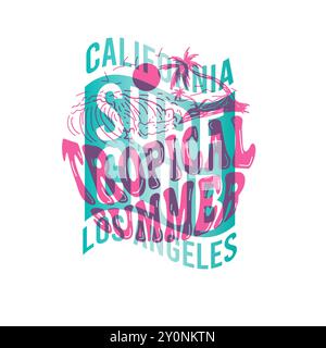 California surf club, tipografia tropicale estiva, tee design grafico da spiaggia Illustrazione Vettoriale
