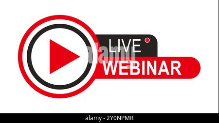 Webinar dal vivo, riunioni online, videoconferenze, riunioni virtuali e comunicazione. Banner vettoriale trasparente isolato rosso e nero per webinar Illustrazione Vettoriale