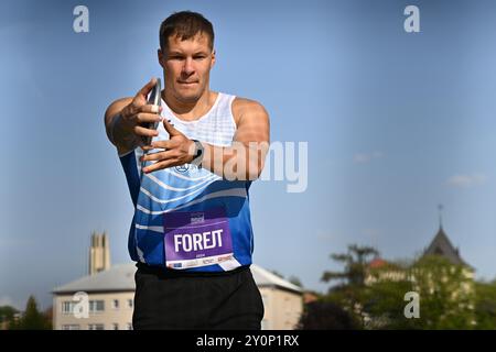 Turnov, Repubblica Ceca. 3 settembre 2024. L'atleta ceco Jakub Forejt gareggia nel lancio del disco durante il Ludvik Danek Memorial Athletic Meeting, a Turnov, Repubblica Ceca, il 3 settembre 2024. Crediti: Radek Petrasek/CTK Photo/Alamy Live News Foto Stock