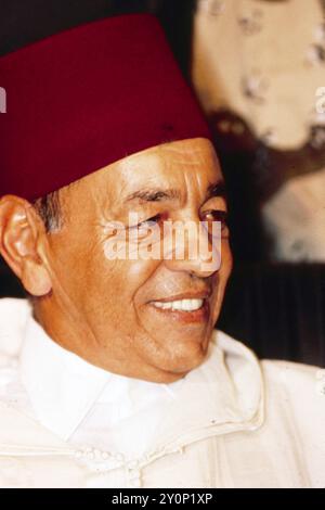 1-09-1989 Archivio storico Olycom/LaPresse Hassan II (Rabat, 9 luglio 1929 - Rabat, 23 luglio 1999) è stato re del Marocco dal 1961 fino alla sua morte, quando gli è succeduto il figlio Muhammad vi. Apparteneva alla dinastia. Nella foto: Re Hassan II di Marocco durante il 20° anniversario della rivoluzione libica nella foto: Re Hassan II del Marocco durante il 20° anniversario della rivoluzione libica crediti: LaPresse/Alamy Live News Foto Stock