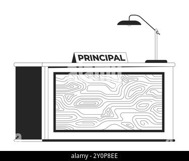 Oggetto linea 2D bianco e nero della scrivania principale della scuola Illustrazione Vettoriale