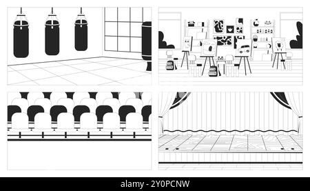 Set di illustrazioni a linee bianche e nere vuote per le scuole Illustrazione Vettoriale