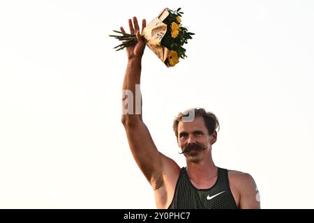 Turnov, Repubblica Ceca. 3 settembre 2024. L'atleta ceco Adam Sebastian ha detto addio alla sua carriera professionale durante il Ludvik Danek Memorial Athletic Meeting, a Turnov, Repubblica Ceca, il 3 settembre 2024. Crediti: Radek Petrasek/CTK Photo/Alamy Live News Foto Stock