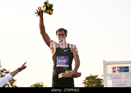 Turnov, Repubblica Ceca. 3 settembre 2024. L'atleta ceco Adam Sebastian ha detto addio alla sua carriera professionale durante il Ludvik Danek Memorial Athletic Meeting, a Turnov, Repubblica Ceca, il 3 settembre 2024. Crediti: Radek Petrasek/CTK Photo/Alamy Live News Foto Stock