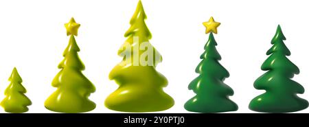 Gli alberi di Natale astratti con il rendering 3d verde sono realistici. Decorazioni natalizie Illustrazione Vettoriale