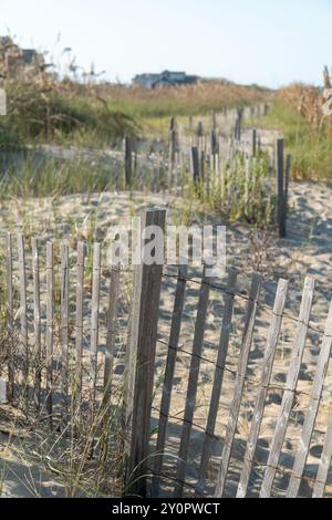 Recinzione in spiaggia per controllare la sabbia sulla spiaggia - Nags Head North Carolina - Outer Banks Foto Stock