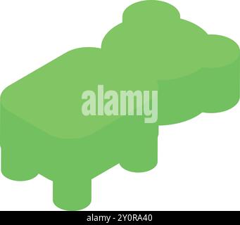 Sedia in plastica verde carina stilizzata in stile isometrico per la stanza dei bambini a forma di orso Illustrazione Vettoriale