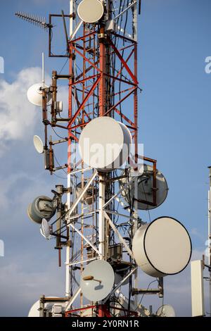 Antenne televisive, antenne industriali, TV e Internet Foto Stock